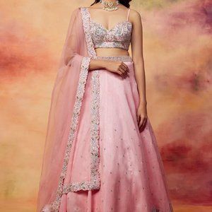 Lashkaraa Light Pink Embroidered Silk Lehenga